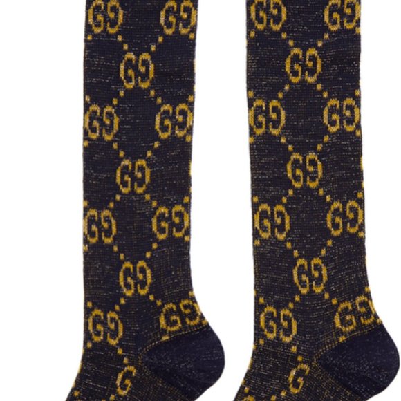 Gucci GG Socks in Blue and Gold Lamé - Picture 11 of 11